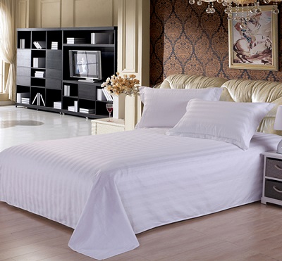 300T 60*40 173*120 tela de cama de hotel de rayas de satén de algodón polivinílico