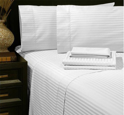 poly cotton satin stripe white hotel flat sheet